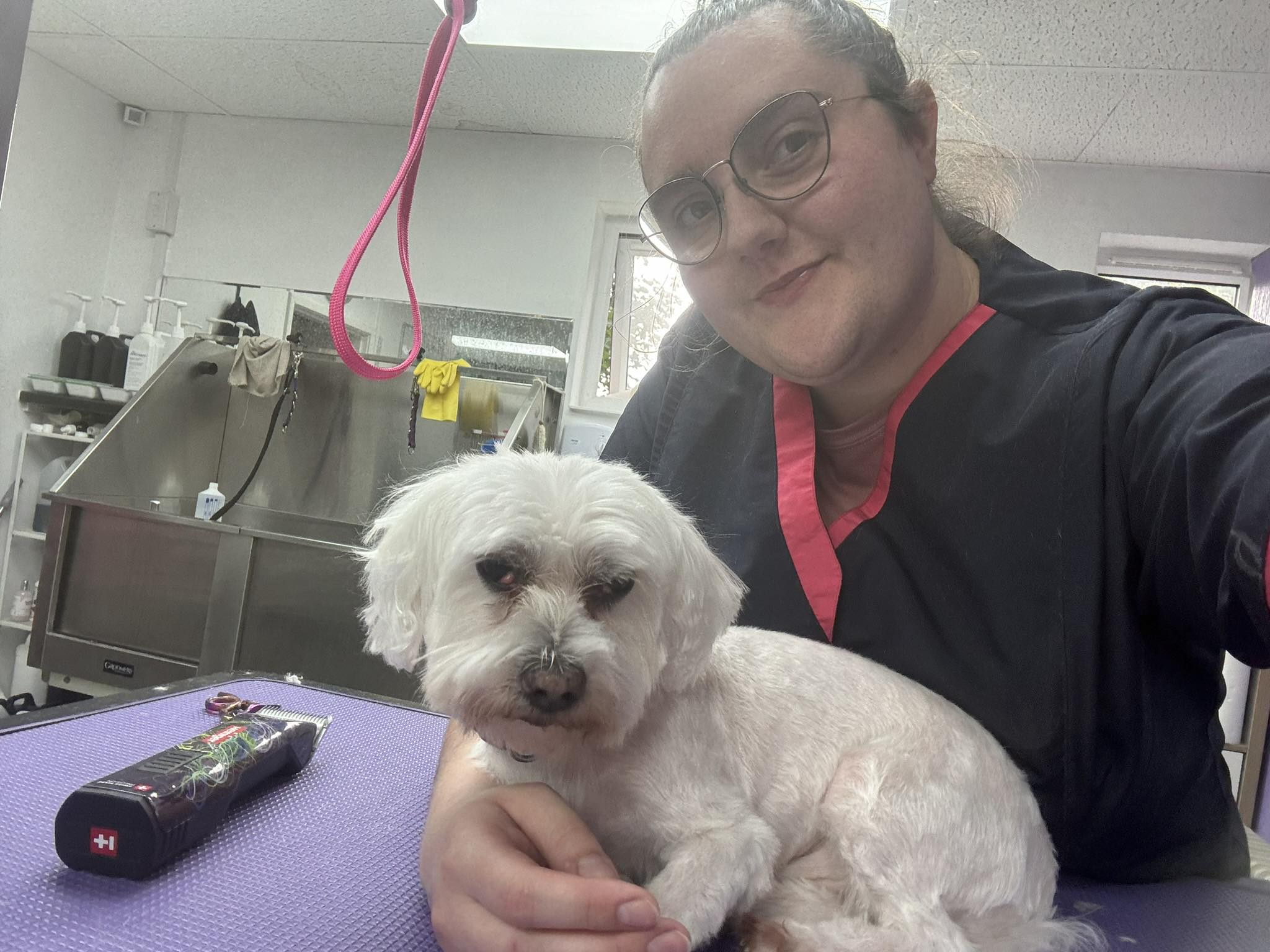 laura and white dog