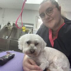 laura and white dog