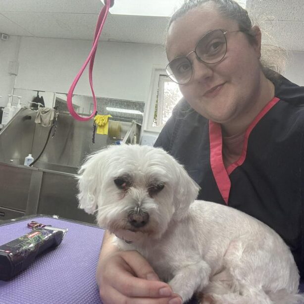 laura and white dog